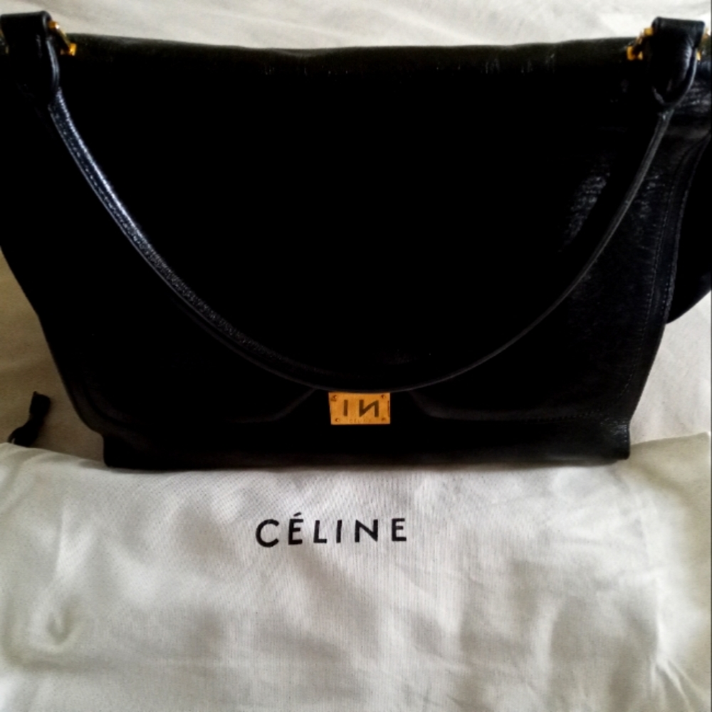 Celine Vernice Suede Large Trapeze Black